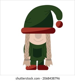 Vector illustration of a gnome in red and green costume