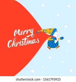 Vector illustration of the gnome, Santa Claus, who goes to congratulate people on the holiday. Can be used as an electronic or printed card, as a symbol of the holiday.