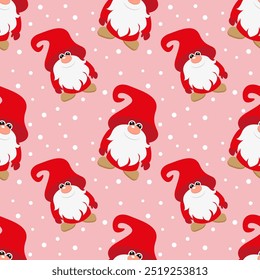 Vector illustration. Gnome Santa Claus cartoon seamless pattern.