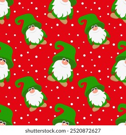Vector illustration. Gnome Santa Claus cartoon seamless pattern.