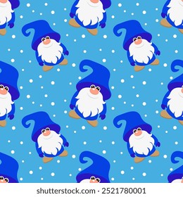 Vector illustration. Gnome Santa Claus cartoon seamless pattern.
