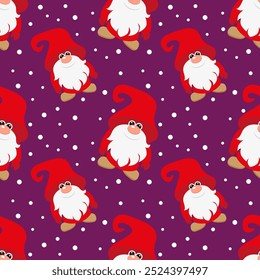 Vector illustration. Gnome Santa Claus cartoon seamless pattern.