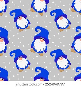 Vector illustration. Gnome Santa Claus cartoon seamless pattern.