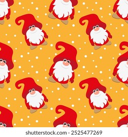 Vector illustration. Gnome Santa Claus cartoon seamless pattern.