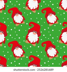 Vector illustration. Gnome Santa Claus cartoon seamless pattern.
