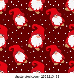 Vector illustration. Gnome Santa Claus cartoon seamless pattern.