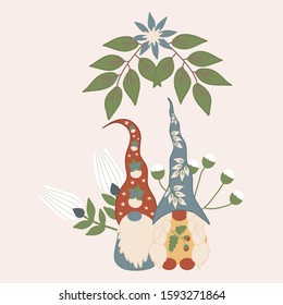 vector illustration with gnomes and flowers, perfect to use on the web or in print