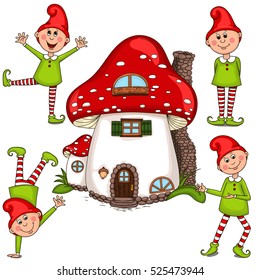 Vector illustration of gnomes and a house. Isolated objects on white background.