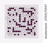 Vector illustration of the Go board game with black and white stones. Traditional Asian strategy game on a wooden grid board. Perfect for logic, strategy, competition, and educational design projects.