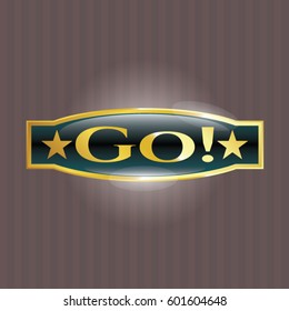 Vector illustration of Go! gold emblem icon in green
