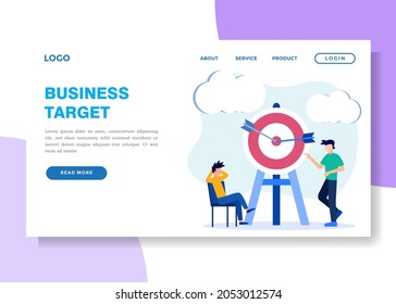 Vector illustration of Goal Achievement Concept. The Entrepreneur Team analyzes the digital target symbol on the screen. Mission Challenge Task Solution.