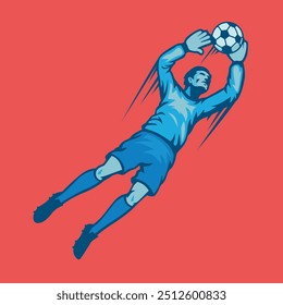 Ilustração vetorial do goleiro defendendo o gol do futebol