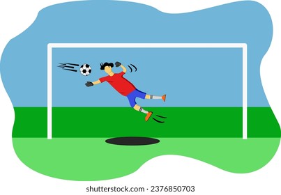 vector illustration of a goalkeeper jumping to catch the ball, suitable for posters and book illustrations