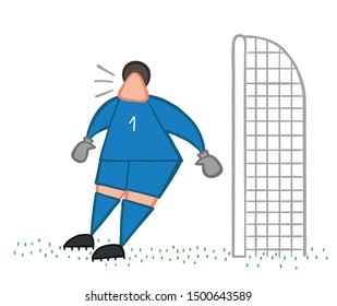 Vector illustration goalkeeper surprised. Hand drawn. Colored outlines.
