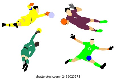 vector illustration of the goalkeeper's action to block the ball, on a white background