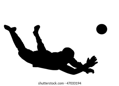 Vector illustration of goalkeeper's silhouette under the white background
