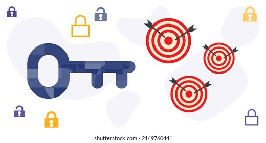 vector illustration of goals and key for success and achievement concept