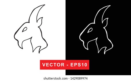 Vector Illustration of Goat Animal. Isolated flat line and silhouette of sign, symbol, or objects for graphic design.