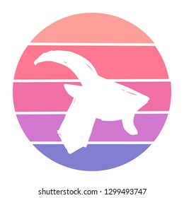 Vector Illustration of Goat or Capricorn with Circle Sunset of Red, Pink, and Violet Color