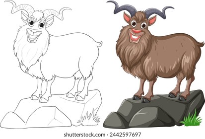 Vector illustration of a goat, colored and line art.