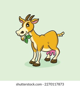 vector illustration of a goat eating a leaf