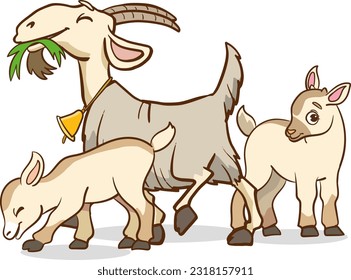 vector illustration of goat family.vector illustration of mother goat and her cubs