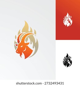 Vector illustration of a goat head surrounded by flames in various colors