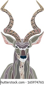 Vector illustration of goat with large horns