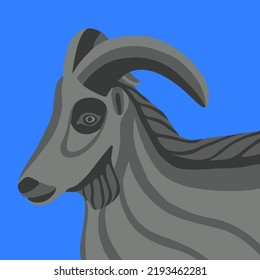 Vektorgrafik einer Ziege auf blauem Hintergrund.