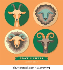 Vector illustration of goat and sheep, symbol of 2015. Element for New Year's design. Image of 2015 year of the goat.