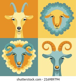 Vector illustration of goat and sheep, symbol of 2015. Element for New Year's design. Image of 2015 year of the goat.