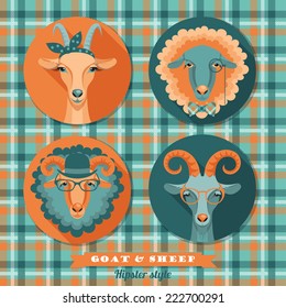 Vector illustration of goat and sheep, symbol of 2015. Hipster style. Element for New Year's design. Image of 2015 year of the goat.
