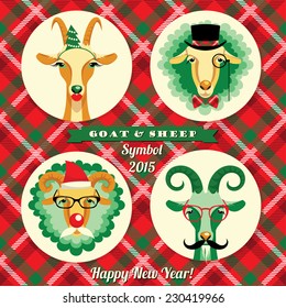 Ilustración vectorial de cabra y oveja, símbolo de 2015. Estilo Hipster. Elemento para el diseño de Año Nuevo. Imagen del año 2015 de la cabra.