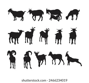 Vector illustration goat silhouette set  