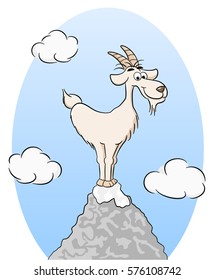 vector illustration of a goat standing on a mountain peak