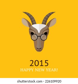 Vector illustration of goat, symbol of 2015. Element for New Year's design. Hipster style. Flat design. Can used as greeting card.