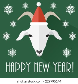 Vector illustration of goat, symbol of 2015. Element for New Year's design.Flat design. Can be used as greeting card.