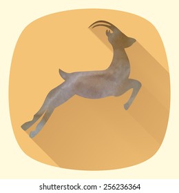 Vector illustration of goat, symbol of 2015 on the Chinese calendar. Silhouette of goat in flat design style. Paper texture. Vector element for New Year's design. Image of 2015 year of the goat.