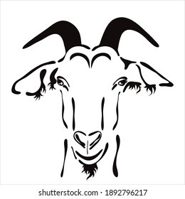 Vector illustration of goat. Symbol of farm animal and breeding.