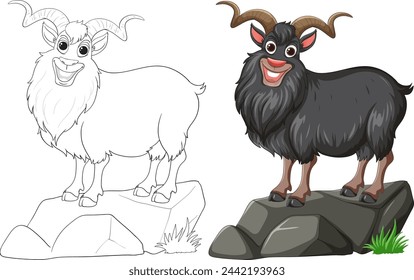 Vector illustration of a goat in two styles.