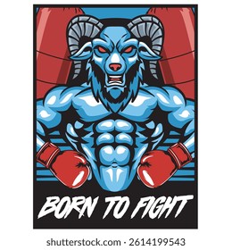 Vector Illustration of Goat Wearing Boxing Gloves with Detailed Illustration Available for Poster