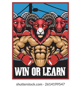 Vector Illustration of Goat Wearing Boxing Gloves with Detailed Illustration Available for Poster