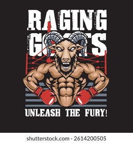 Vector Illustration of Goat Wearing Boxing Gloves with Detailed Illustration Available for Tshirt Design