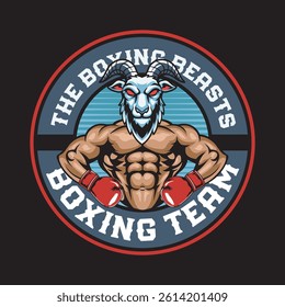 Vector Illustration of Goat Wearing Boxing Gloves with Detailed Illustration Available for Logo Badge