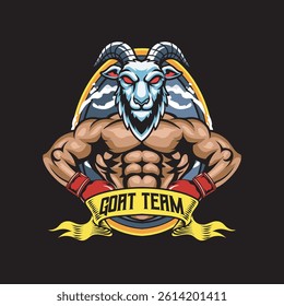 Vector Illustration of Goat Wearing Boxing Gloves with Detailed Illustration Available for Logo Badge
