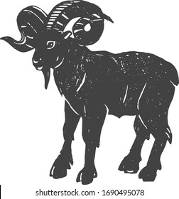 Vector illustration of a goat wild mountain animal. Simple silhouette stencil emblem stamp engraving style.
