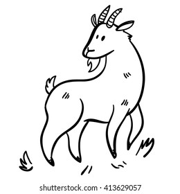 Vector illustration with goats. Funny doodle goat. Handy drawn goat. Cute cartoon domestic animals.