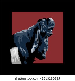 Ilustración vectorial de la cabeza de una cabra sobre un fondo rojo y negro, conveniente para los logotipos del producto, las mascotas y así sucesivamente