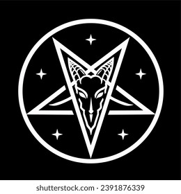 Vector illustration of a goat's head and also a pentagram, baphomet or satanic icon logo 