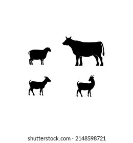 vector illustration of goats, sheep, cows for icons, symbols or logos. farm animal silhouette